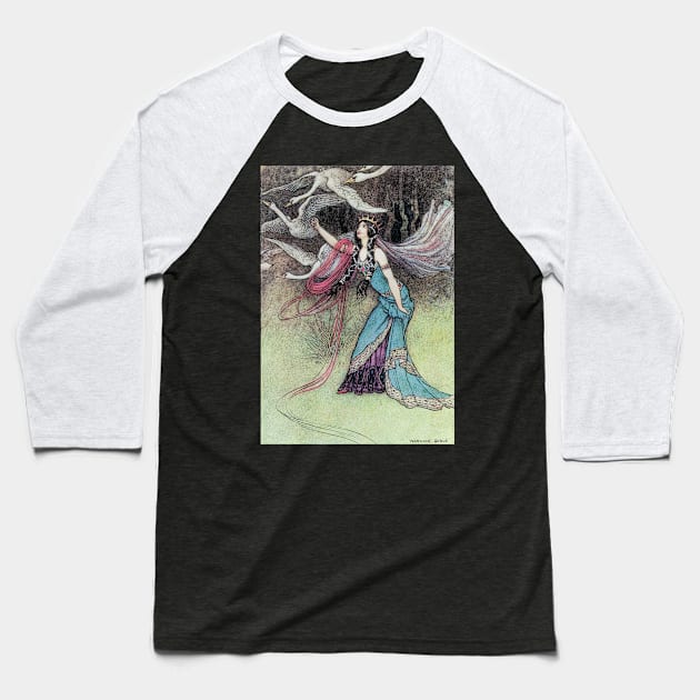 The Six Swans - Warwick Goble Baseball T-Shirt by forgottenbeauty